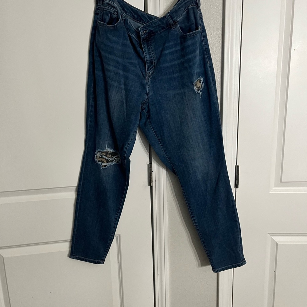 Lane Bryant Dark Blue Distressed Skinny Jeans‎